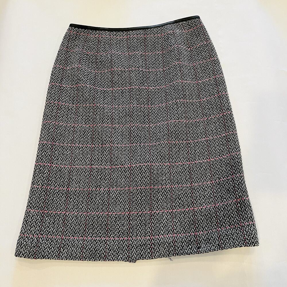 TALBOTS Women's 10- BLACK & PINK WOOL BLEND TWEED KNIT SKIRT - Knee Length